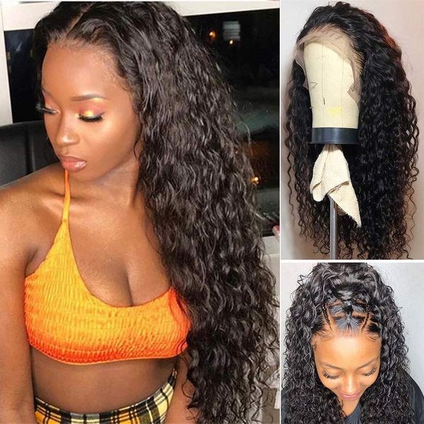 

360 curly lace frontal human hair wigs pre plucked with baby hair brazilian wig 150% density lemoda remy hair high ratio, Black;brown