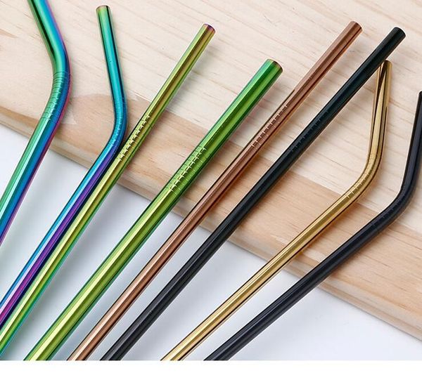 Straw Yüksek Kaliteli Bent Düz Metal Hasır Temizleyici Fırça 200pcs İçme Daha Boyut 304 Renkli Paslanmaz Çelik Hasır Yeniden kullanılabilir