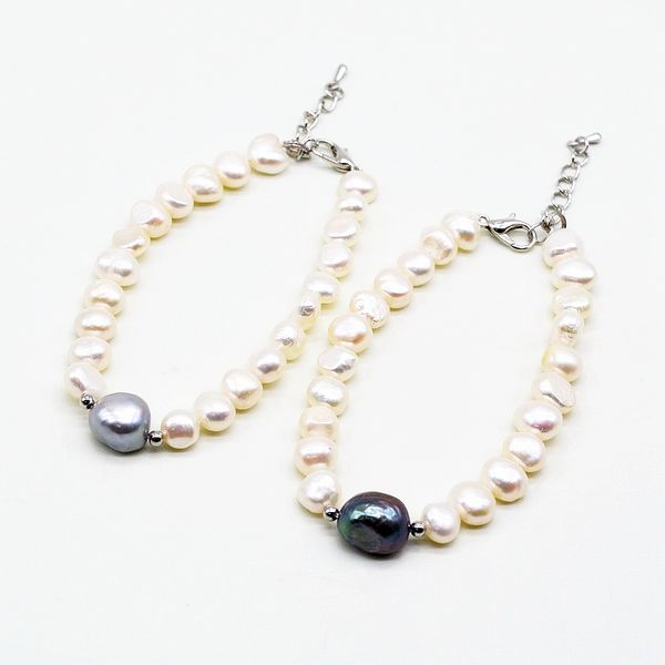 

симпатичный браслет перлы, 8мм baroque pearl, скорректированная длина, серебро из бисера white pearl браслет, бесплатная доставка, Black