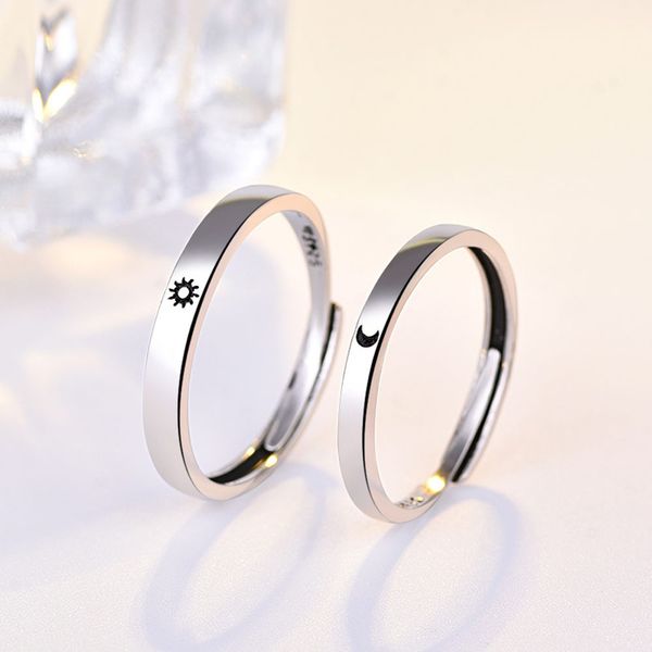 

1pc minimalist alloy sun moon open ring for women men lovers unique adjustable carving crescent engagement wedding ring jewelry, Slivery;golden