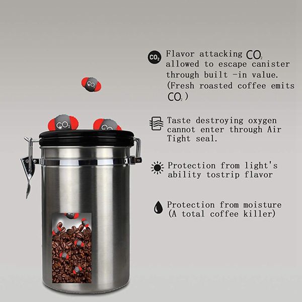 

coffee flour sugar stainless steel container dili kitchen storage canister vacuum co2 valve airtight coffee container storage