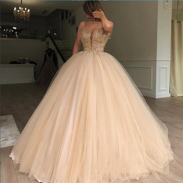 

a line 2019 elegant prom dresses spaghetti strap beading beads sequins v neck homecoming dresses tulle tiered formal evening dresses, Black