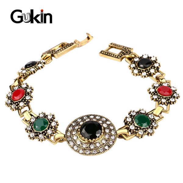 

gukin bracelet crystal jewelry black vintage look gold color mosaic resin women's bracelets gifts new 2020 jewellery wholesale