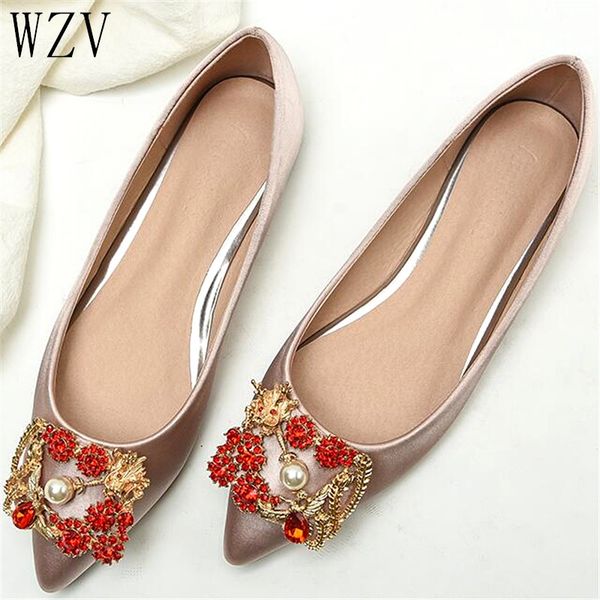 

woman flats silk shoes woman pointed toe women wedding shoes genuine leather flat ballet plus size 34-43, Black