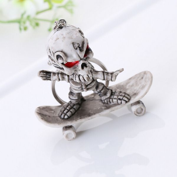 

skateboard skeleton punk skeleton skull key chain ring keychain gift creative design skull rubber keychain, Silver