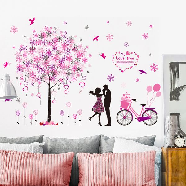

[shijuekongjian] cartoon couples wall stickers diy tree bike wall decals for living room bedroom home decoration