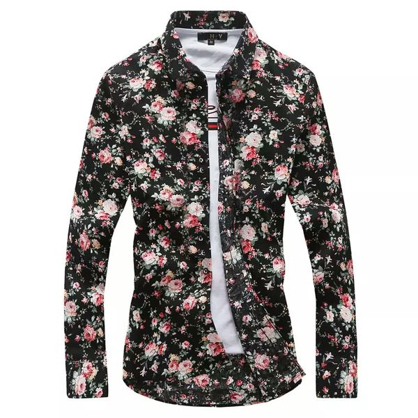 

2017 new spring and summer european style floral print fashion brand mens long sleeve cool dress shirts, White;black