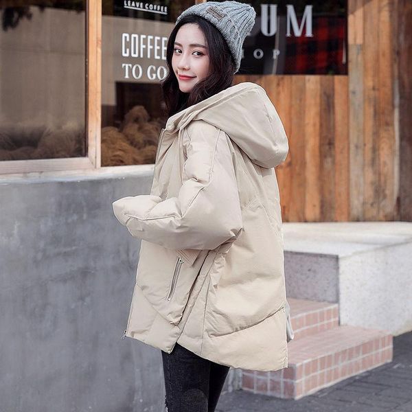 

2019 women new solid fashion cotton cotton-padded jacket female hooded warm winter coat ladies big pocket thick warm parkas t17, Tan;black