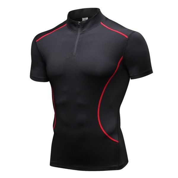 

men casual short sleeve quick-drying breathable bottoming shirt stand collar t-shirt sports solid color pro, Black;blue