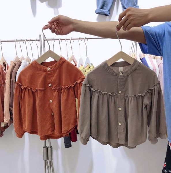 

2019 new wholesale girls corduroy shirt autumn full sleeve fashion girls blouse 3-8 years, White;black