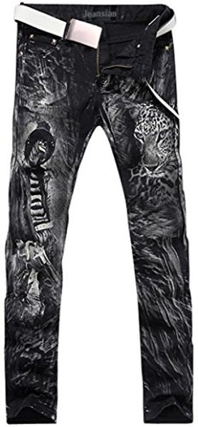 

мужская printed омывается джинсовый длинные прямые тощий-fit брюки джинсы j229, Blue