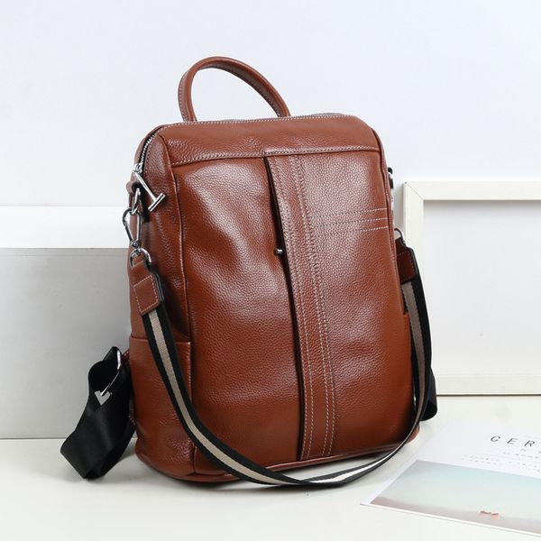 

hong kong style backpack female 2020 new fashion leather female bag first layer cowhide ladies backpack wild pure leather