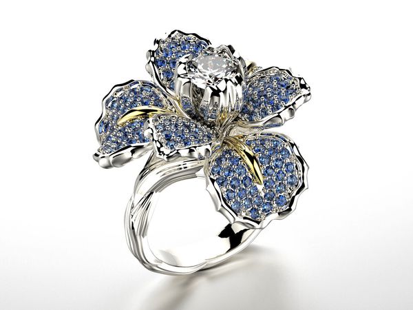 Blaue Iris-Blume voller Diamant-Ring, Prinzessin, Verlobungsringe für Frauen, Hochzeitsschmuck, Eheringe, Zubehör, Größe 6–10, kostenloser Versand