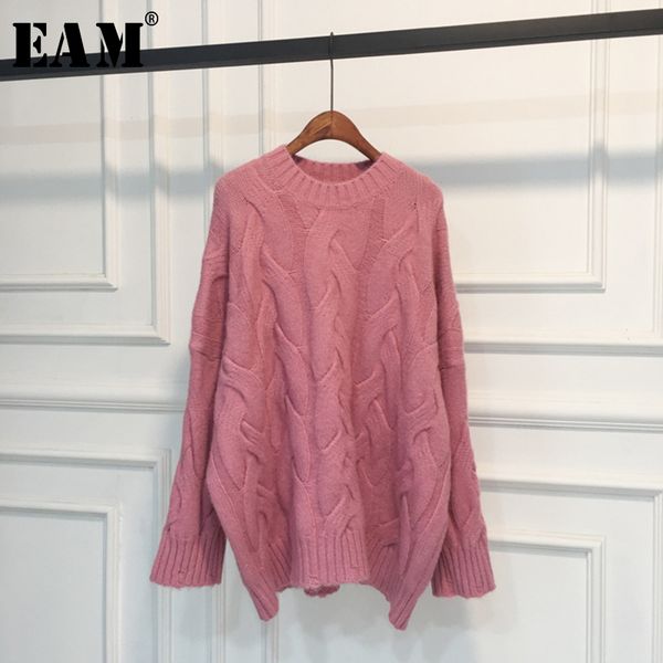 

eam] big size multicolor knitting sweater loose fit round neck long sleeve women pullovers new fashion autumn winter 2020 1w891, White;black