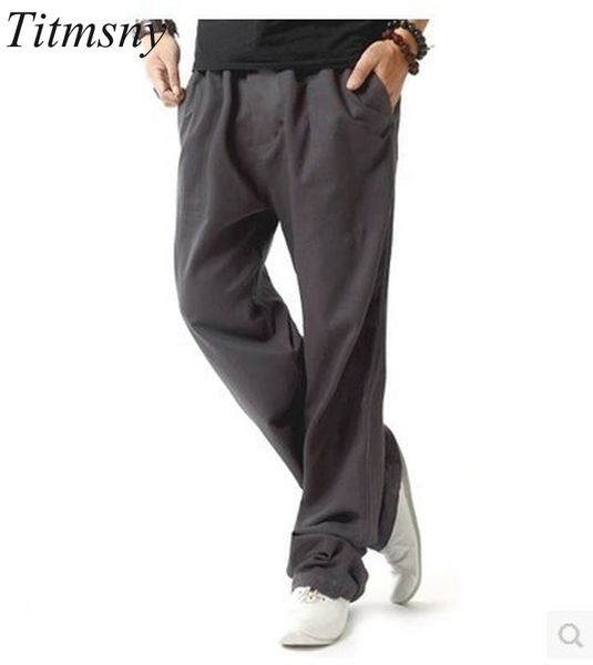 

casual pants straight trousers solid breathable pants plus size men's cotton and linen trousers mens clothing joggers men, Black