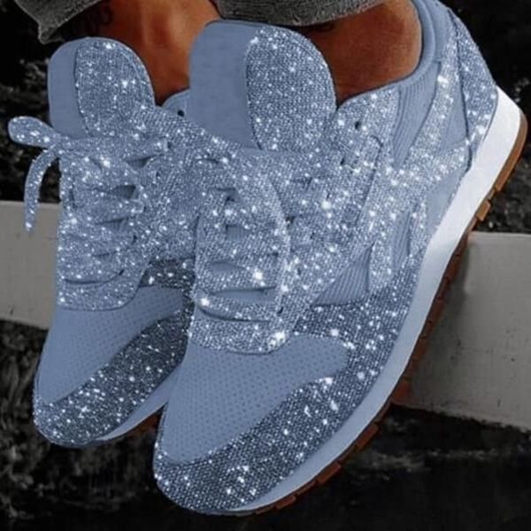 

women's fashion casual shoes crystal bling lace up sport sneakers walking krasovki famela breathable casual women shoes, Black