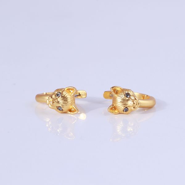 

cute three-dimensional cat inlaid zircon small ear ring, Golden;silver