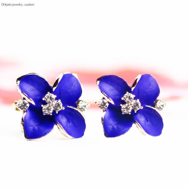 

Fashion New Elegant Noble Blue Flower Ladies Rhinestone Earrings Crystal Shiny Plant Stud Earrings For Women Gift E0195