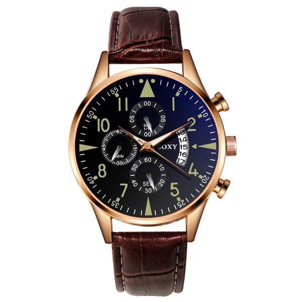 

soxy men's watches classic gold calendar mens leather watch relogio masculino quartz wristwatch luminous popular saati hours, Slivery;brown