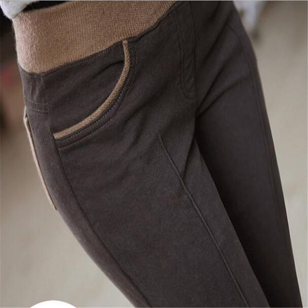 

2pc women winter warm stretch high elastic waist casual cotton pants plus size 4xl thick fleece patchwork pencil pants trousers, Black;white