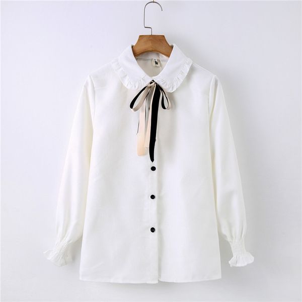 

feitong elegant lady fashion women shirts business long sleeve turn-down collar corduroy casual blouse shirt streetwear, White