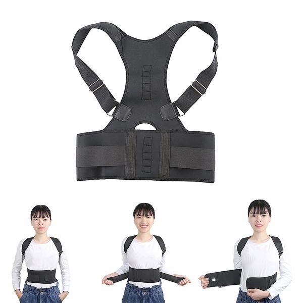 

back support teens magnetic posture corrector humpback orthopedic brace adjustable spine straightener 2021, Black;blue