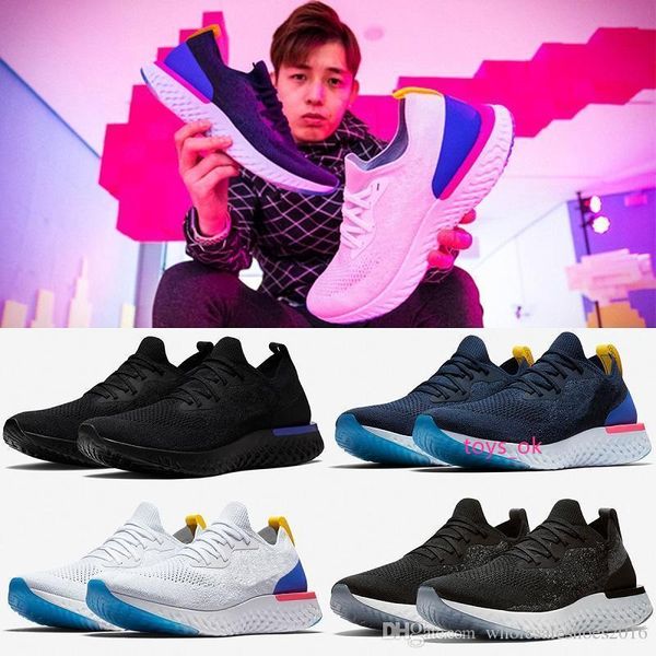 

epic react running shoes for mens womens designer triple black white oreo blue breathable mesh casual sport sneakers eur 36-45