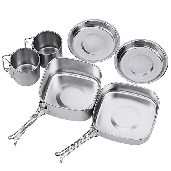 

abgz-backpacking camping cookware pot set outdoor mess kit stainless steel camping cook set for hiking backpacking trekking pi