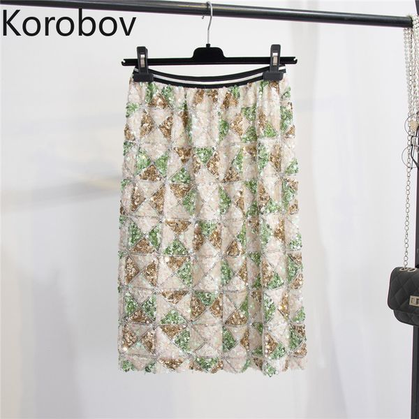 

korobov korean high waist hip straight skirt women sequined patchwork party jupe femme retro temperament faldas, Black