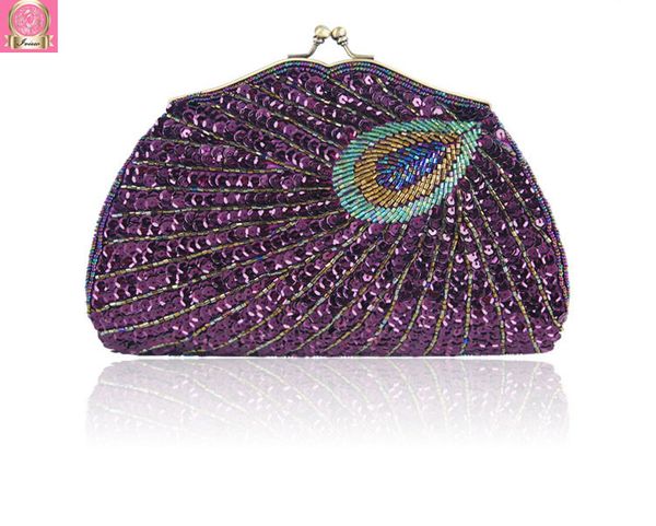 

2018 women evening bags clutch wedding bags party clutch beaded sequined purses peacock retro