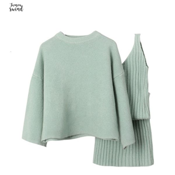 

мода новые женщины вязать костюмы шерстяной свитер эластичный костюм сыпучие пуловер свитер хип юбка два кашемира ws046, White