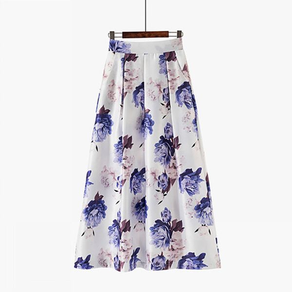 

summer long skirts womens maxi skirt 2019 fashion floral print high waist boho vintage skirt with pockets big swing high quality, Black