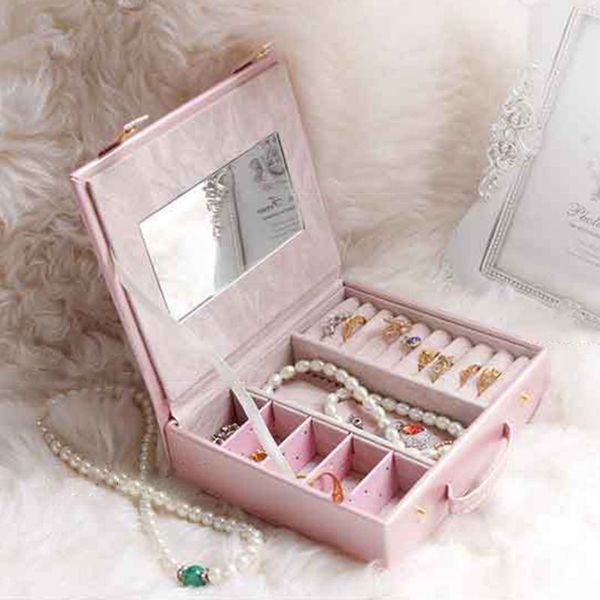 

2 цвет путешествия кожа шкатулка принцесса простые серьги ожерелье кольцо организатор чехол, Pink;blue