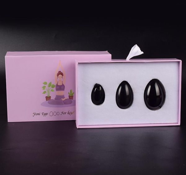 

wholesale 3 pcs/set yoni eggs set natural yoni egg black obsidian jade massage stone kegel exercise