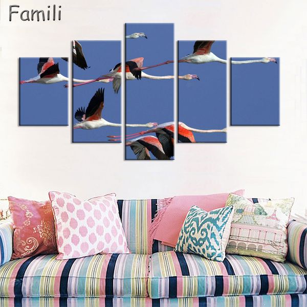 

5 pieces panel wall art painting flamingo ps canvas prints animal the image oil for home decoration print hd image