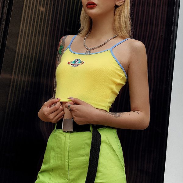 

summer women's suspenders sleeveless print crop shirts vest halter tank short t-shirt u-neck tee, White
