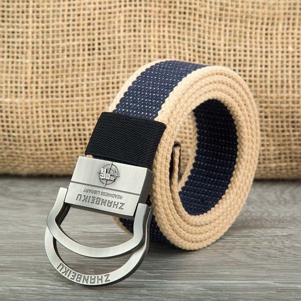 

n double ring buckle men's thickened outdoor lengthened canvas canvas cloth belt weaving belt customization, Black;brown