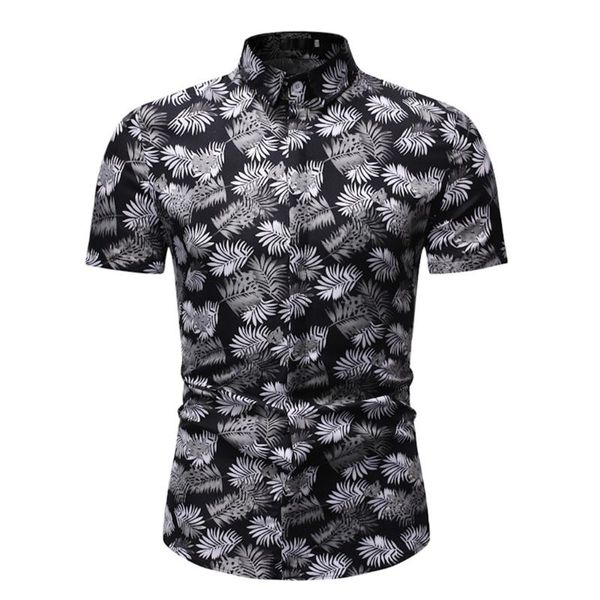 

klv men's summer new style hawaiian printed short-sleeved shirt fashion blouse camisas para hombre 2020 new 040717, White;black