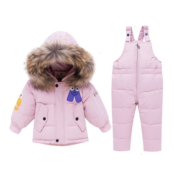 

winter warm children's clothing sets real fur baby girl duck down snowsuit kids ski suit set winter boy's down jackets+pants, White