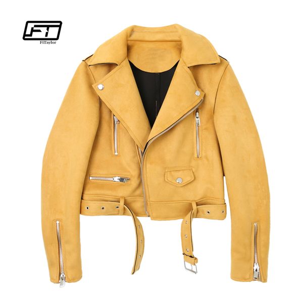 

fitaylor motorcycle leather jacket women suede faux leather jacket yellow black pink green punk outwear biker bomber