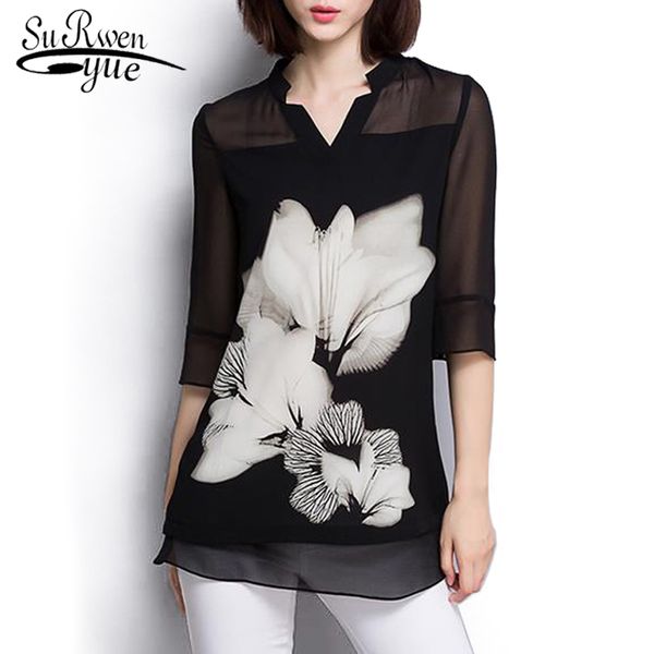 

women chiffon blouse summer 2019 fashion plus size black blouse women shirt long sleeve women's clothing blusas 60c 25, White