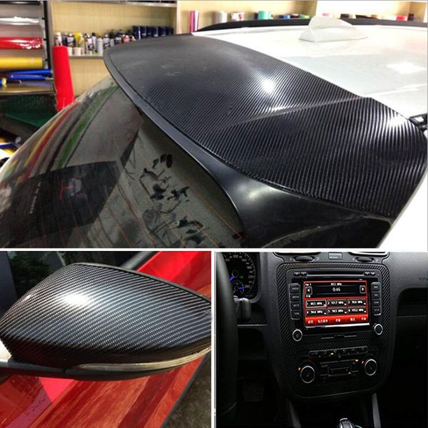 

high gloss carbon fiber vinyl wrap sticker car diy decals with vinyl bubble air release car wrap film black (4d(152 x 60 cm