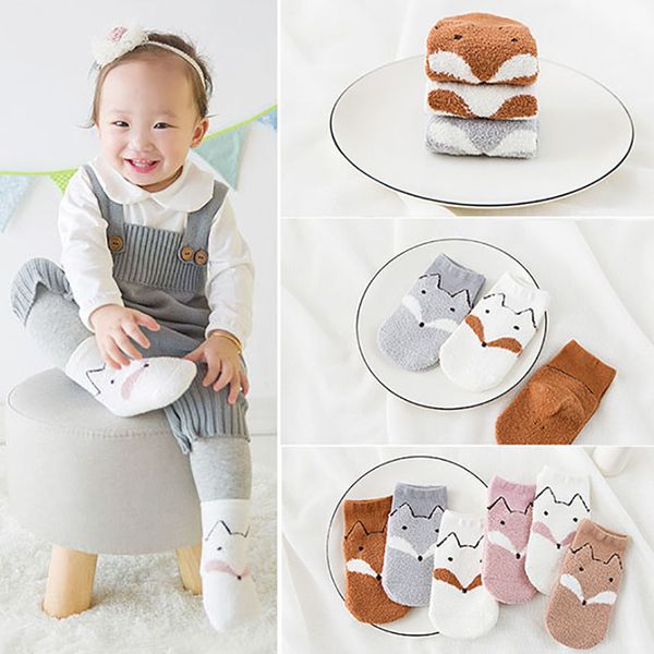 

3 pair set socks for kids newborn cartoon baby girl boy socks winter thick coral fleece infant toddler baby socks, Pink;yellow