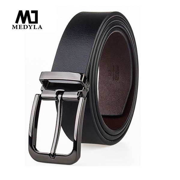 

medyla men's leather belt for suit senior metal pin buckle business brown classic belt for men 3.2cm male gift dropship, Black;brown