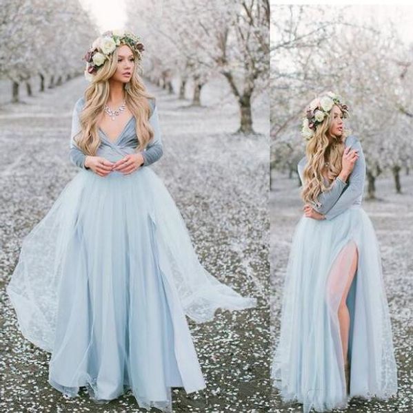 Discount Sexy High Side Split Tulle Country Wedding Dresses Long