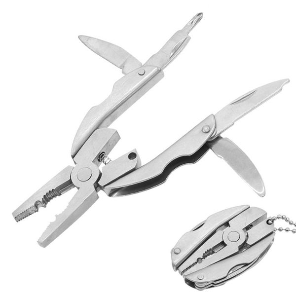 

relodi mini portable keychain multi function tools set pocket key fob pliers survival knife screwdriver key ring for men sp1979, Silver