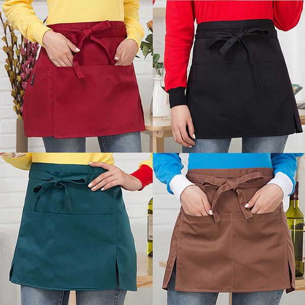 

restaurant short waist kitchen cotton bow short half waist apron server cafe server waiter waitress pocket apron