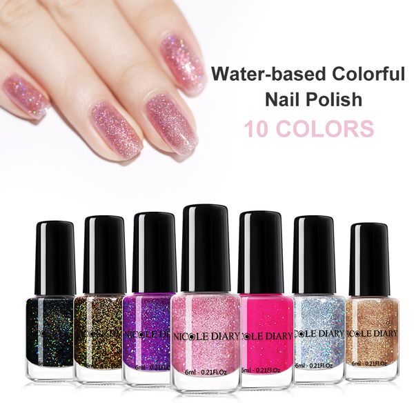 

nicole diary 6ml holographic nail polish peel off nail art varnish glitter colorful pink silver water based art