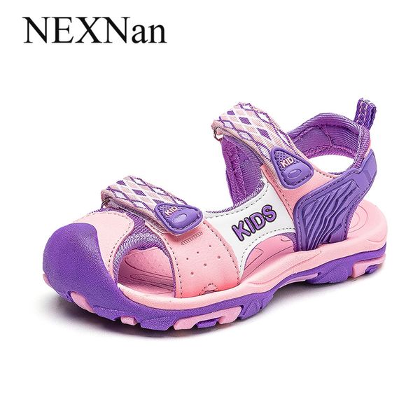 

nexnan summer children shoes for kids sandals boys shoes girls sandal breathable mesh close-toe beach running footwear hook&loop, Black;red