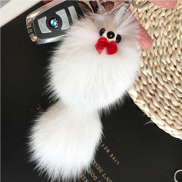 

real genuine fur fox keychain bag charm car phone pendant keyring tassels, Silver